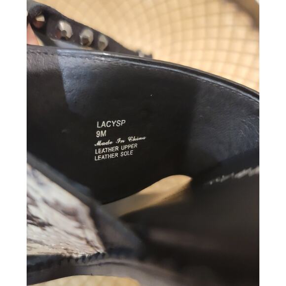 Donald J‎ Pliner Lacy Jeweled Ankle-Wrap Sandals Snake Bone/Black Leather 9 - Picture 10 of 10